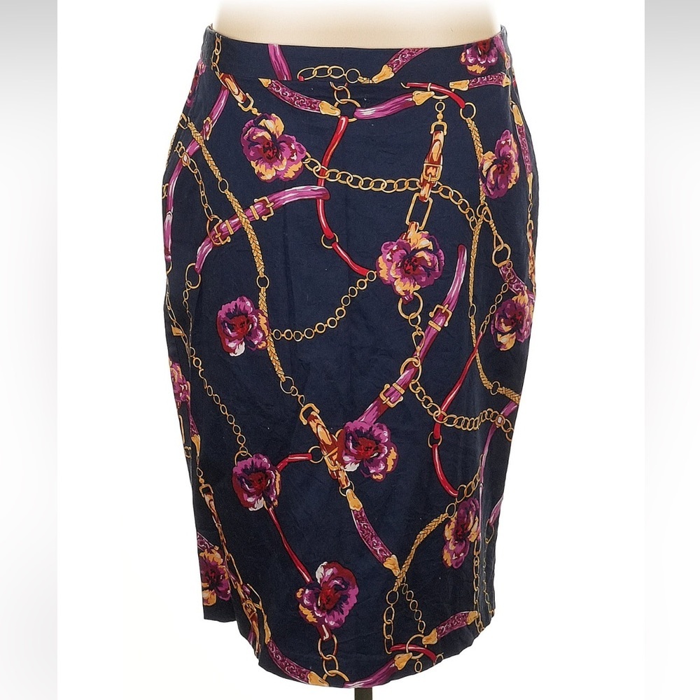 Charter Club Classic Navy Floral Equestrian Belt Pencil Skirt Women’s Size 16 - Picture 1 of 5